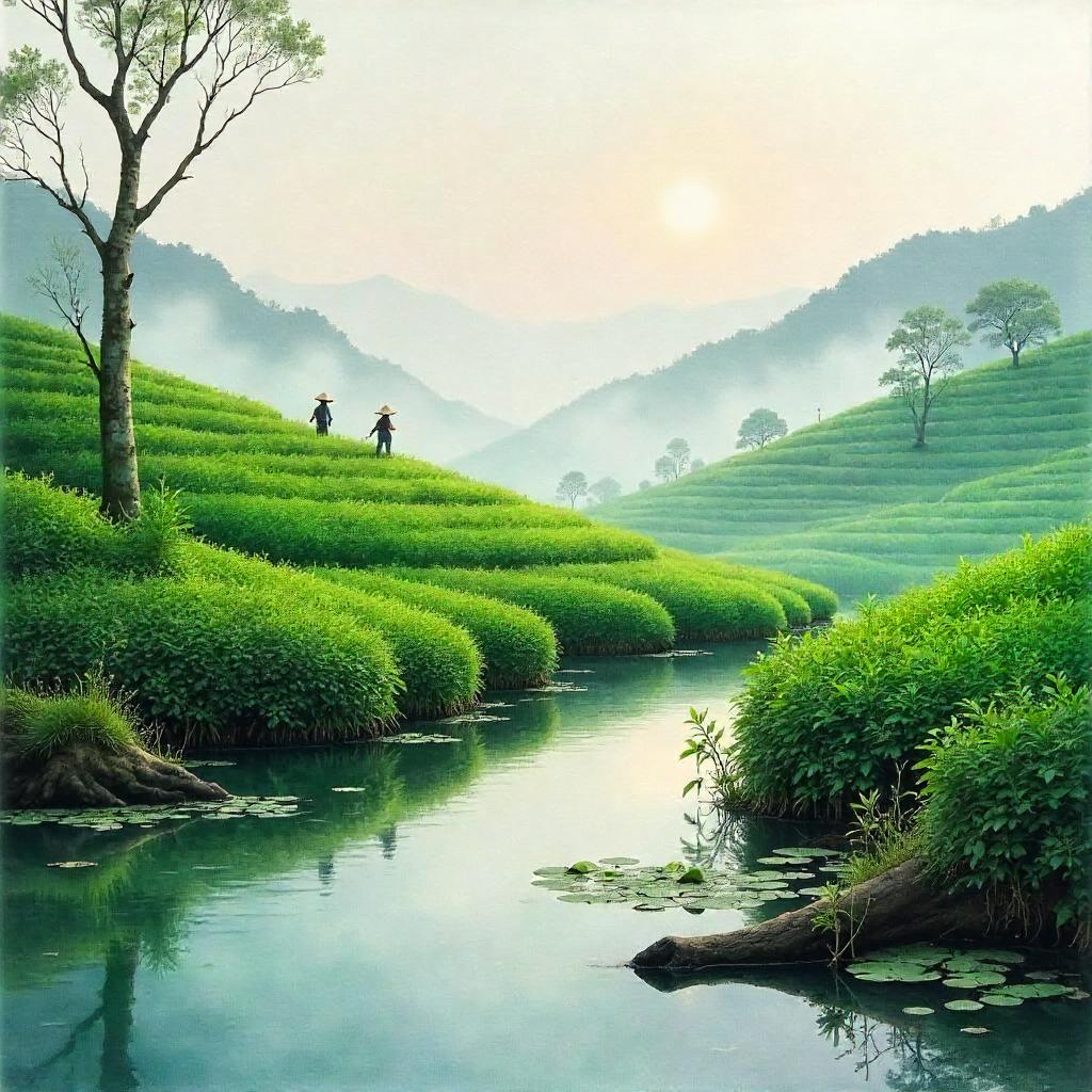 Watercolor Swamp Meets Tea Plantation