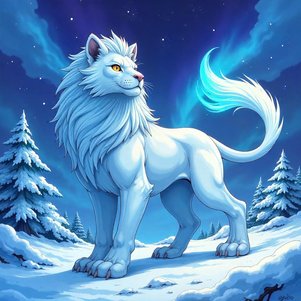 Anime Manticore Roaming the Icy Tundra