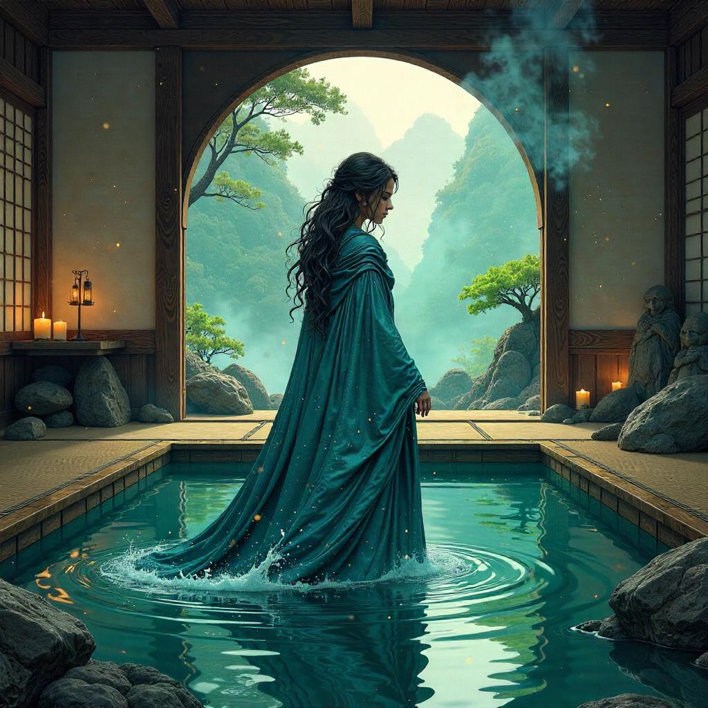 Selkie Warrior in a Zen Temple - Comic Book Scene